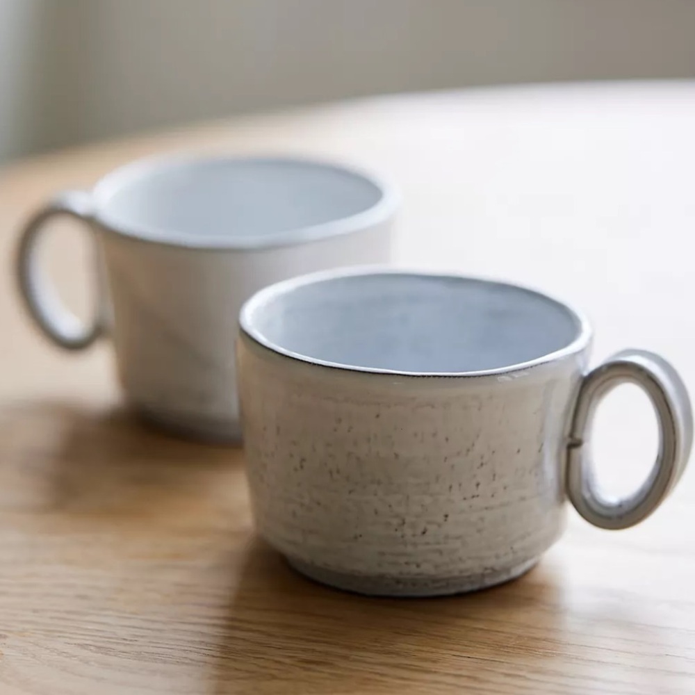 NWOT Anthropologie White Glenna Italian Earthenware Coffee/Tea Mugs, Set of 4